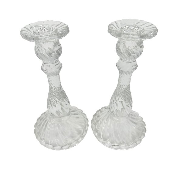 Two's Company Set of 2 Taper Candle Holders 8 inch Twisted Crystal EUC - Picture 3 of 7
